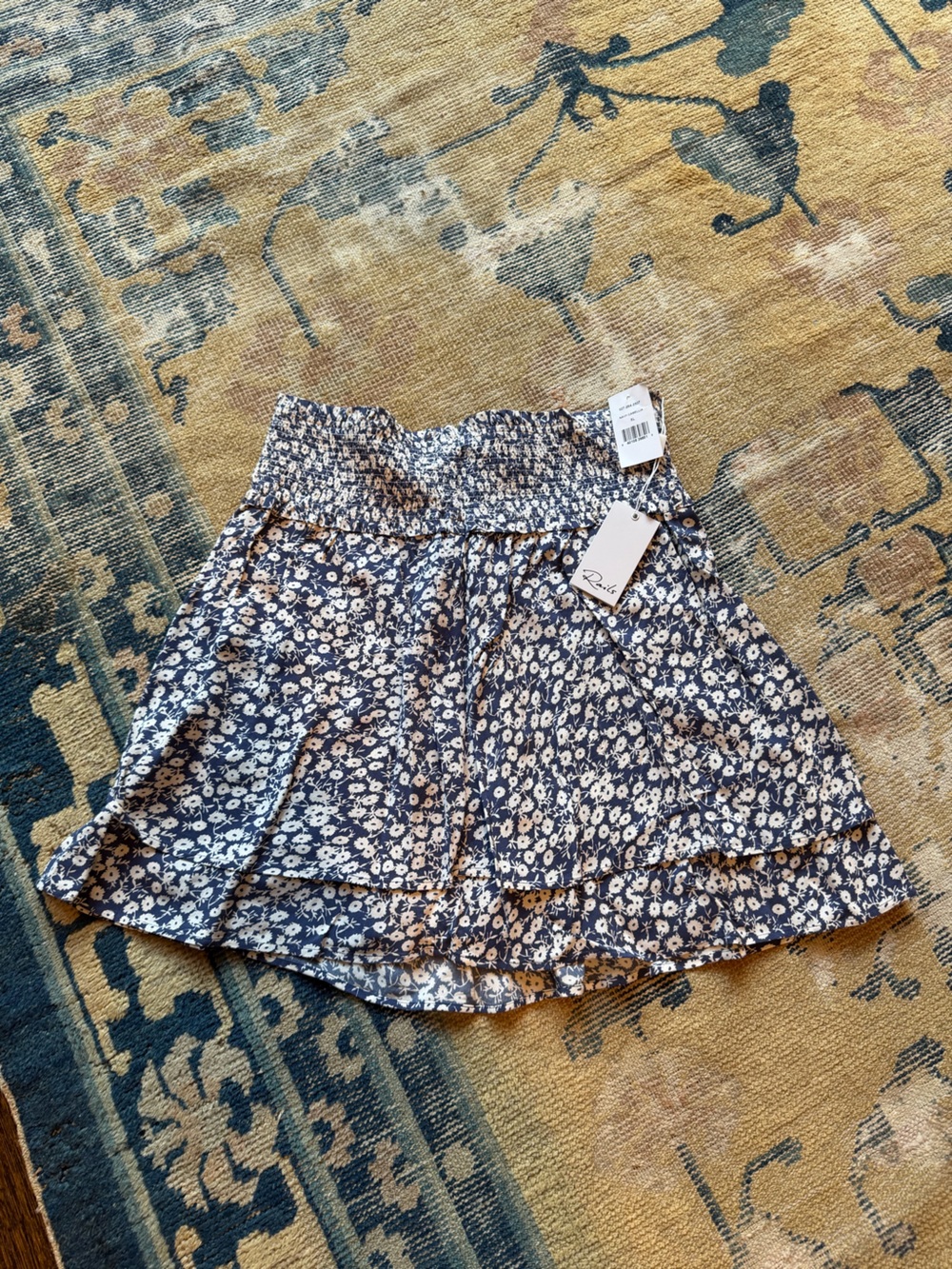 Rails Blue and White Floral Smocked Circle Skirt NWT